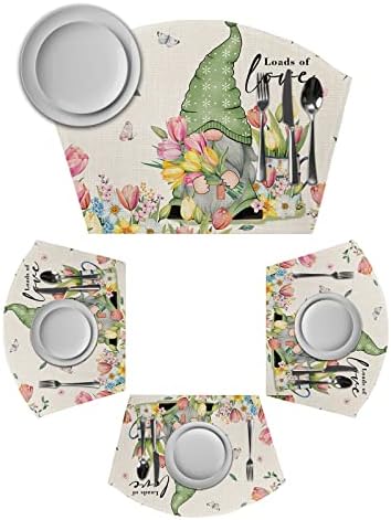 Kama Şekilli Placemats yuvarlak masa Mat 4 setleri,Gnome Fan şekli ile bahar Lale çiçek kapalı açık mutfak Yemeği