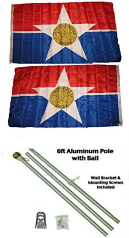 AES Şehir Dallas Texas 3'x5' Polyester 2 Kat Çift Taraflı Bayrak 6 ' Alüminyum Bayrak Direği Kiti ile Altın Renkli