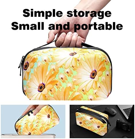 Makyaj Çantası Küçük Sarı Papatya Çiçekleri Yeşil Arka Plan makyaj çanta düzenleyici Seyahat Zip makyaj çantası Küçük