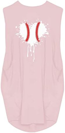 Lmdudan Artı Boyutu beyzbol tankı Elbiseler kadın Moda Beyzbol Grafik T Shirt Elbise Kolsuz Crewneck Cepler Elbise