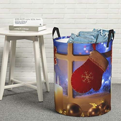 Merry Christmas Parti Baskı Büyük çamaşır kollu sepet Katlanabilir Su Geçirmez çamaşır sepeti Yatak Odası İçin, Banyo
