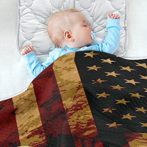 Kıgaı Vintage Amerikan Bayrağı Bebek Battaniyesi Yumuşak ve Sıcak Beşik Battaniye 30x40 İnç Kundak Alma Battaniye
