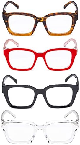 GUD Bayanlar Büyük Boy okuma gözlüğü 4 Çift kare Çerçeve Okuyucu Gözlük (Çok Renkli,+1.75)