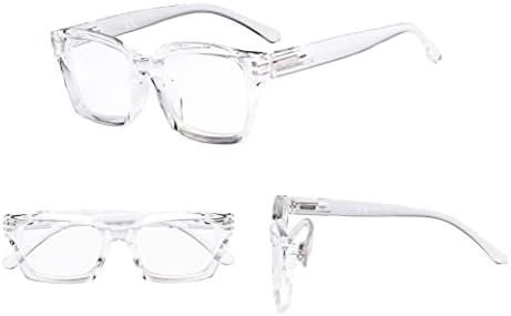 GUD Bayanlar Büyük boy okuma gözlüğü 4 Çift kare çerçeve Okuyucu Gözlük (Şeffaf)