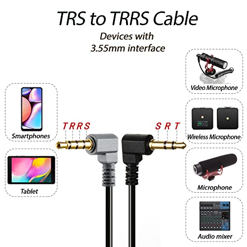 TRS-TRRS Kablosu 3.5 mm Mikrofon Kablosu, 1/8 Erkek-Erkek Sarmal Dik Açılı Mikrofon Kablosu Uyumlu iPhone, Tabletli