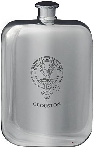 Clouston Aile Crest Tasarım Cep Hip Flask 6 oz Yuvarlak Cilalı Kalay
