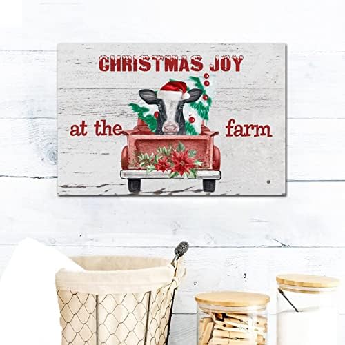 Çiftlikte Noel Sevinci Ahşap Tabela Çiftlik İnek Kırmızı Kamyon Plak Neşeli ve Parlak Retro Woodshop Garaj Duvar