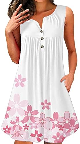 Bayanlar Boho Elbise ile Cep Yaz Çiçek Baskı Düğme Aşağı Midi Elbiseler Rahat Gevşek Flowy Plaj Elbise