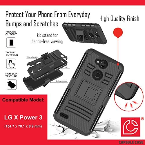 Moriko Kılıf LG X Güç 3 ile Uyumlu [Zırh Katmanlı Damla Koruma Darbeye Kickstand Kemer Klip Kılıf Combo Siyah Kılıf