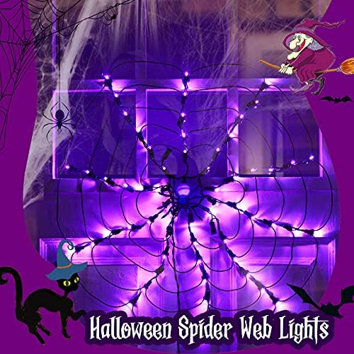 Örümcek ile Minetom cadılar bayramı örümcek Web ışıkları, su geçirmez 60 LED mor ışıklar ve sundurma Yard Bar için