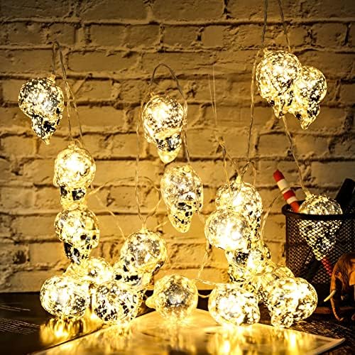 KİBTOY 10 LED cadılar bayramı dekorasyon kafatası dize ışıkları 4.29 FT turuncu ışıkları açık kapalı cadılar bayramı