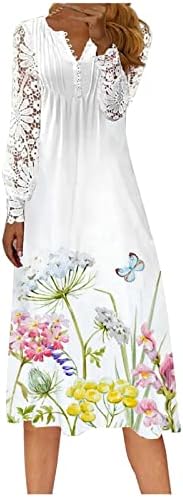 Kadın Dantel Patchwork Wrap Maxi Elbiseler Çiçek V Boyun Fırfır uzun elbise Maxi Elbiseler Plaj Kokteyl Sundress