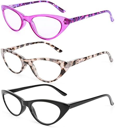 KOLAY OKUMA okuma gözlüğü mavi ışık engelleme kadınlar için, 3 Paket Kedi Gözü hafif bilgisayar Okuyucular Bahar