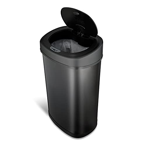 Hareket Sensörü Oval Mutfak Çöp Tenekesi, Parmak İzine Dayanıklı Paslanmaz Çelik, 13,2 gal, Mat Siyah