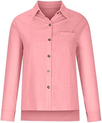 V Boyun Düğme Aşağı Gömlek Kadınlar için, uzun Kollu Gömlek T-Shirt Bluz Tops Pamuk Keten Üstleri Seksi Artı Boyutu