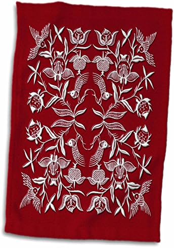 3dRose Güzel Kuşlar ve Çiçekler - Kırmızı ve Beyaz Çin Halk sanatı Tasarımı-Havlular (twl-239167-3)