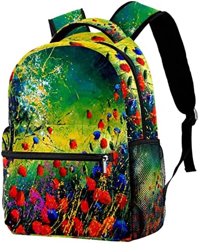 Haşhaş Yağlıboya Sırt Çantaları Erkek Kız Okul Kitap Çantası Seyahat Yürüyüş Kamp Sırt Çantası Sırt Çantası