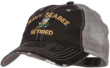 e4Hats.com ABD Donanması Seabee Emekli İşlemeli Düşük Profilli Pamuklu file şapka