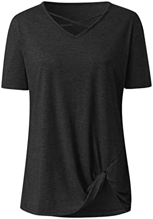 Criss Çapraz V Boyun Gömlek Kadınlar için Yaz Kısa Kollu Egzersiz Gömlek Moda Büküm Düğüm T-Shirt Yoga Üstleri Camisa