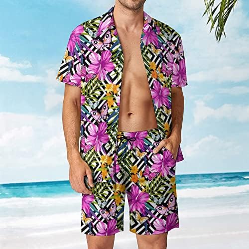 Bmısegm Büyük ve Uzun Boylu Takım Elbise Erkekler için Erkek Yaz Moda Eğlence Hawaii Sahil Tatil Plaj Dijital 3D
