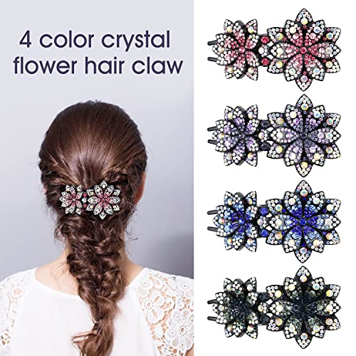 ınSowni 4 Paket Lüks Fantezi Dekoratif Glitter ışıltılı kristaller Rhinestones Çift Çiçek Saç Pençeleri Klipler Tokalarım
