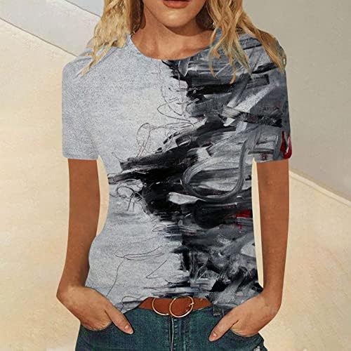 NOKMOPO Kısa Kollu Gömlek Kadınlar için Moda Rahat Rahat Baskılı O-Boyun Kısa Kollu üst bluz