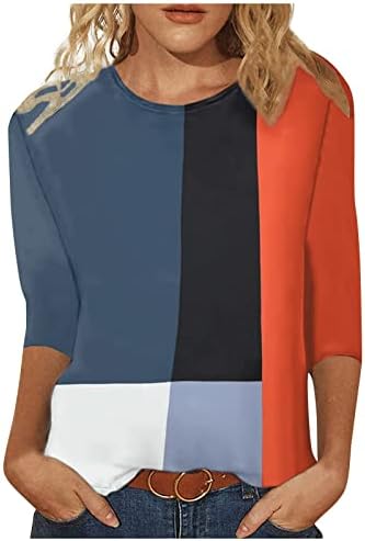 Kanıem Rahat Üstleri Kadın Bayan Üç Çeyrek Kollu T Shirt Geometrik Renk Engelleme Baskı Moda kadın