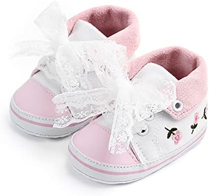 Sneaker Bebek İşlemeli Ayakkabı Kaymaz Dantel Kauçuk Çiçek Yürüyüş Kızlar İlk kızın Kızlar Düşük (Beyaz, 6-12 Ay)