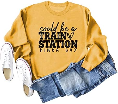 Bir Tren İstasyonu Olabilir Tür Gün Kazak Bayan Casual Uzun Kollu gömlekler Bayanlar Komik Baskı Crewneck Kazaklar