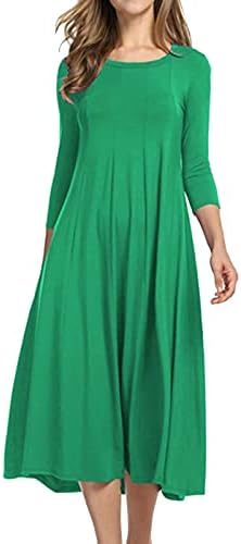 Kulywon kadın Moda Rahat Düz Elbise Yuvarlak Boyun Uzun Kollu Orta Buzağı askı elbise Resmi Midi Elbiseler Kadınlar