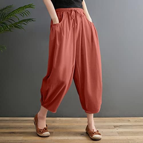 MIASHUI Sevimli Sweatpants Kadınlar için Yeni Gevşek Düz Renk Pamuk ve Keten Lace Up Elastik Bel rahat pantolon Kadınlar