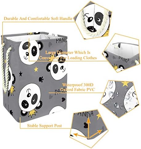 Panda Gri Büyük çamaşır sepetleri Kirli kıyafet saklama Çantası Sepetleri Kolları ile Katlanabilir eşya kutuları