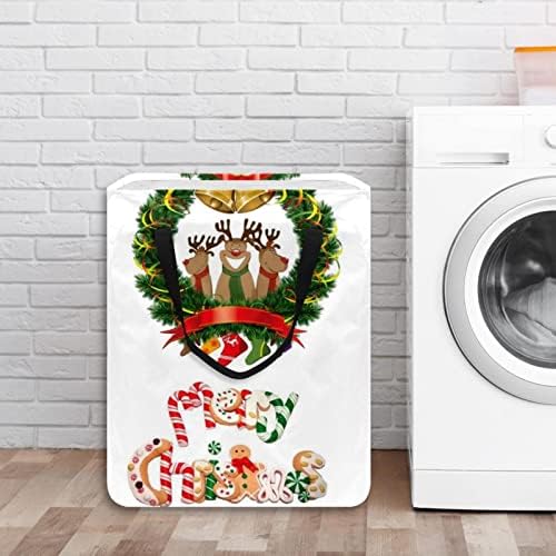 Merry Christmas Şeker Baskı Katlanabilir çamaşır sepeti, 60L Su Geçirmez çamaşır sepetleri çamaşır Kutusu Giysi Oyuncak