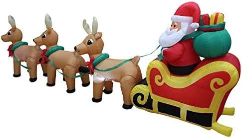 İki Noel partisi süslemeleri paketi, 3 ren geyiği ile kızak üzerinde 12 ayak uzunluğunda Noel şişme Noel baba ve