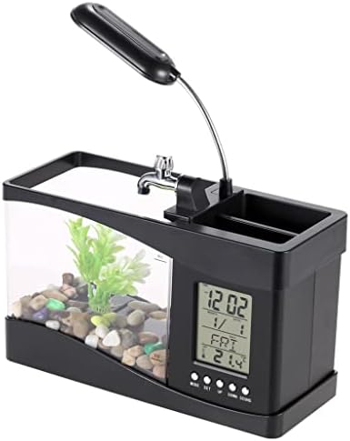 UXZDX Balık Tankı USB Mini Akvaryum Yaratıcı Balık Kavanoz Su Pompası ile led ışık Lamba Masaüstü Takvim çalar saat