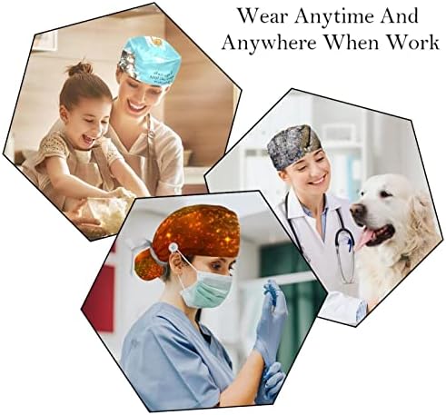 RATGDN Tıbbi Kapaklar Kadınlar için Düğmeler ile Uzun Saç, 6 Adet Ayarlanabilir Çalışma Kapağı, Siyah Beyaz Köpek