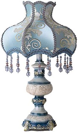 LOVAPO geleneksel mavi masa lambaları el yapımı kumaş abajur victoria 13 İnç masa lambası antika boyalı Vironmental