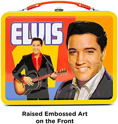 KOVA Elvis Retro Eğlence Kutusu-Plastik Saplı ve Kabartmalı Ön Kapaklı Sağlam Teneke Saklama Kutusu-Çocuklar, Gençler
