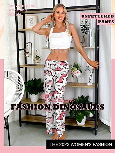 OUNAR Dinozor Pijama Pantolon Kadınlar için Rahat Komik Pjs İpli Kravat Bel Geniş Bacak Pijama Pantolon