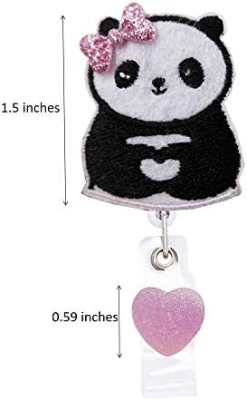 Reeleer Sevimli Panda Rozeti Makaraları Geri Çekilebilir, Timsah Klipsli ve Anahtarlıklı, 24 inç Kalınlığında Çekme