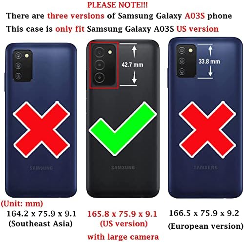 Samsung Galaxy A03s ile uyumlu ABD Versiyonu 5G 2022 Cüzdan Kılıf Bilek Kayışı Kordon ve Deri Flip kart tutucu Cep