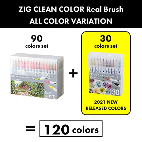 Kuretake ZIG Temiz Renk Gerçek Fırça, Esnek Fırça Uçlu YENİ 30 Renk, Sanatçılar ve Yeni Başlayan Ressamlar için Boyama,