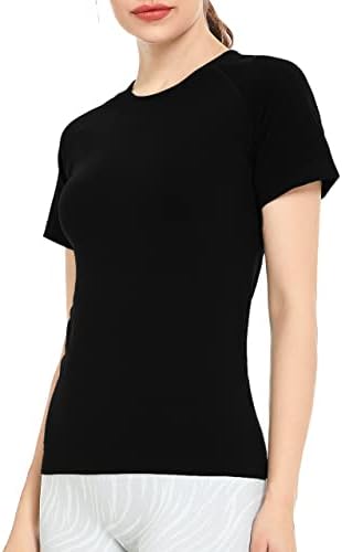 ANNVA ABD 2 Paket Egzersiz Gömlek Kadınlar için, Kuru Fit Nem Esneklik Nefes Yumuşak Kumaş Giyim T-Shirt Slim Fit