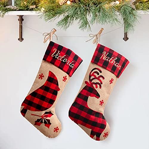 Nefis Noel dekoratif hediyeler, 4 Paketi Çuval Bezi Noel Çorap Seti, 15.7 Kırmızı ve Siyah Ekose Şömine Asılı Noel