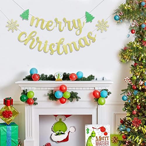 YESSWL Merry Christmas Banner-Altın Glitter Noel Şömine Afiş Noel duvar Afişleri, Pencereler için Noel İşareti asma,