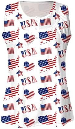 Henley Tankı Üstleri Uzun Uzunluk Kadınlar İçin Gevşek Fit Flare Gömlek ABD Bayrağı Baskı Düğmesi Dökümlü Tunik Üst