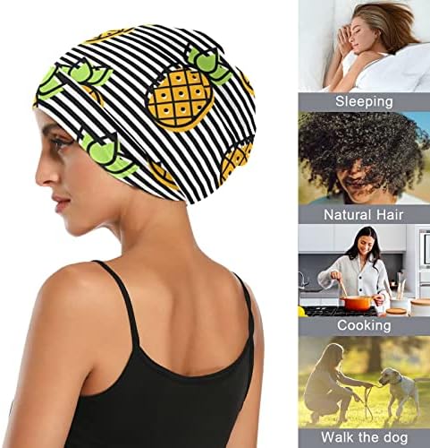 Kadın Bere Şapka Kafatası Çalışma Kap, Parlak Çizgili Ananas Elastik Moda Şapkalar Gece Uyku Kaput Saç Kapak