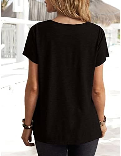 Pamuklu uzun kollu tişört Gömlek Kadınlar için Yaz Rahat Üst Bayan Kısa Kollu V Boyun Pilili T Kadın Sıkıştırma