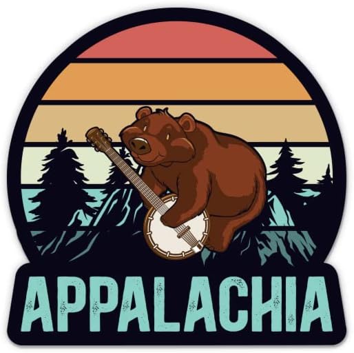 Appalachia Sticker-3 laptop etiketi - Su Geçirmez Vinil Araba, Telefon, Su Şişesi - Ayı Oynayan bir Banjo Çıkartması