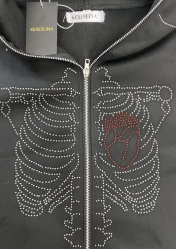 Rhinestone Kafatası İskelet Streetwear Boy Hoodie Erkekler Ceket Ceket Goth Harajuku Y2K Giysileri Grunge fermuarlı